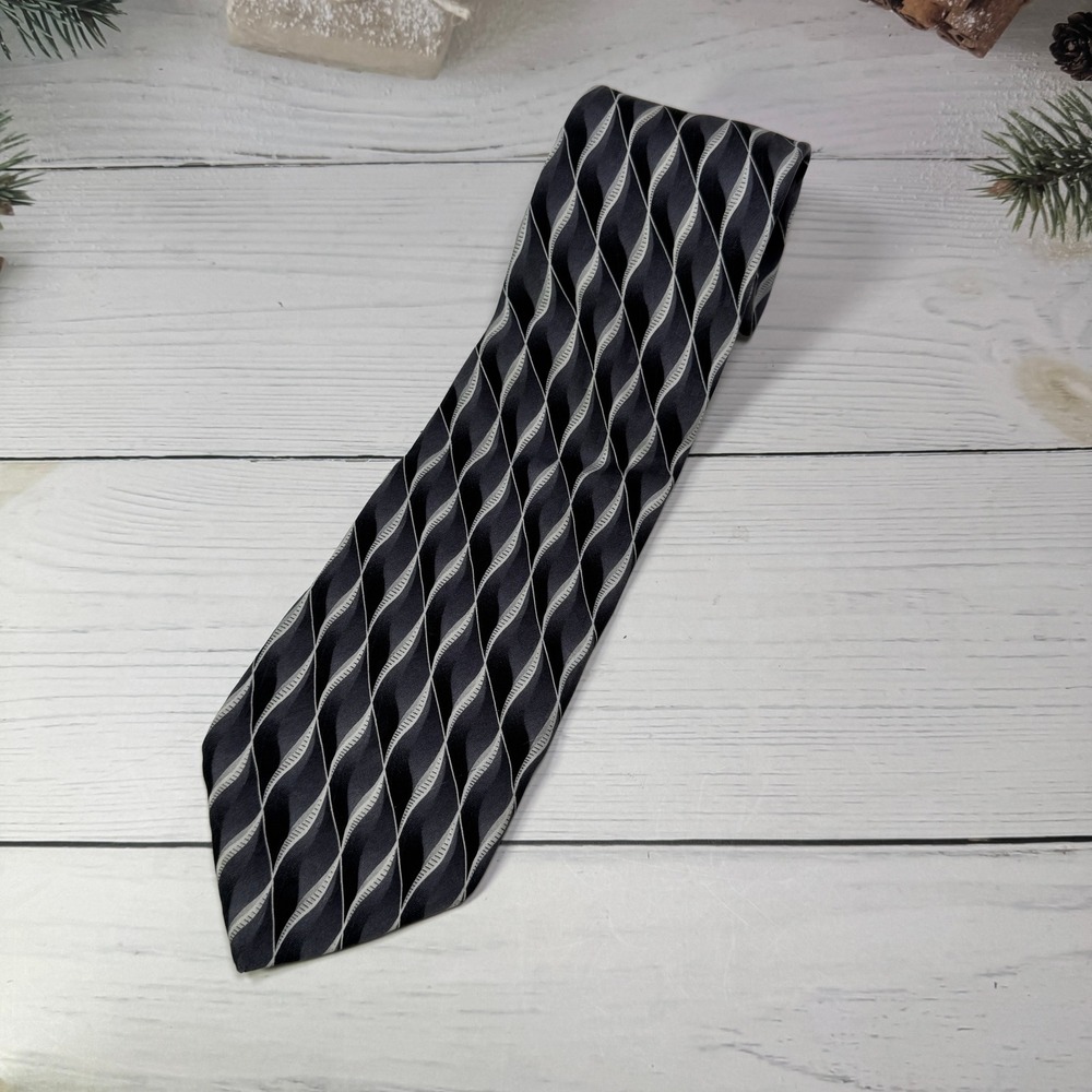 Pierre Cardin Necktie Mens Black Grey Geometric Wave Silk Tie Professional Silk
